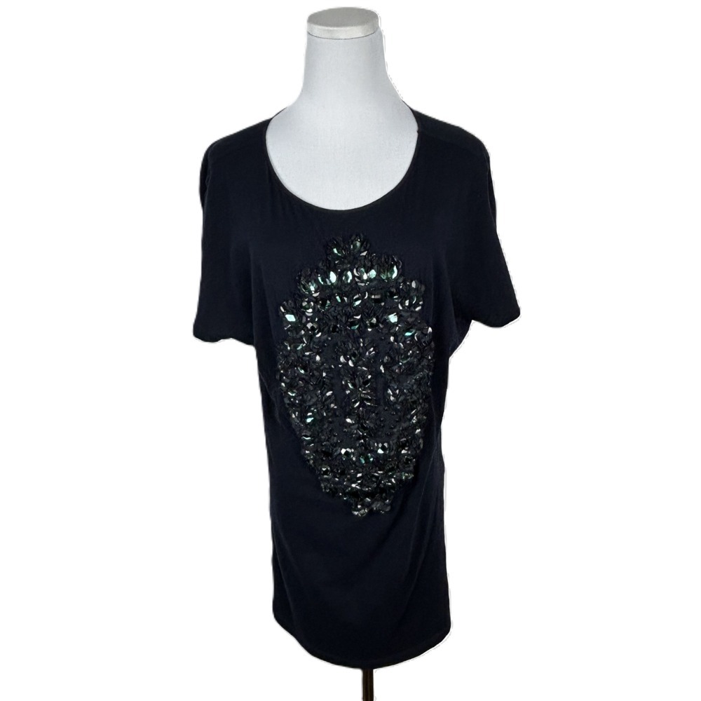 Stella McCartney Top Women EU 36 (US 0-2) Black Embellished Sequin Beads T-Shirt